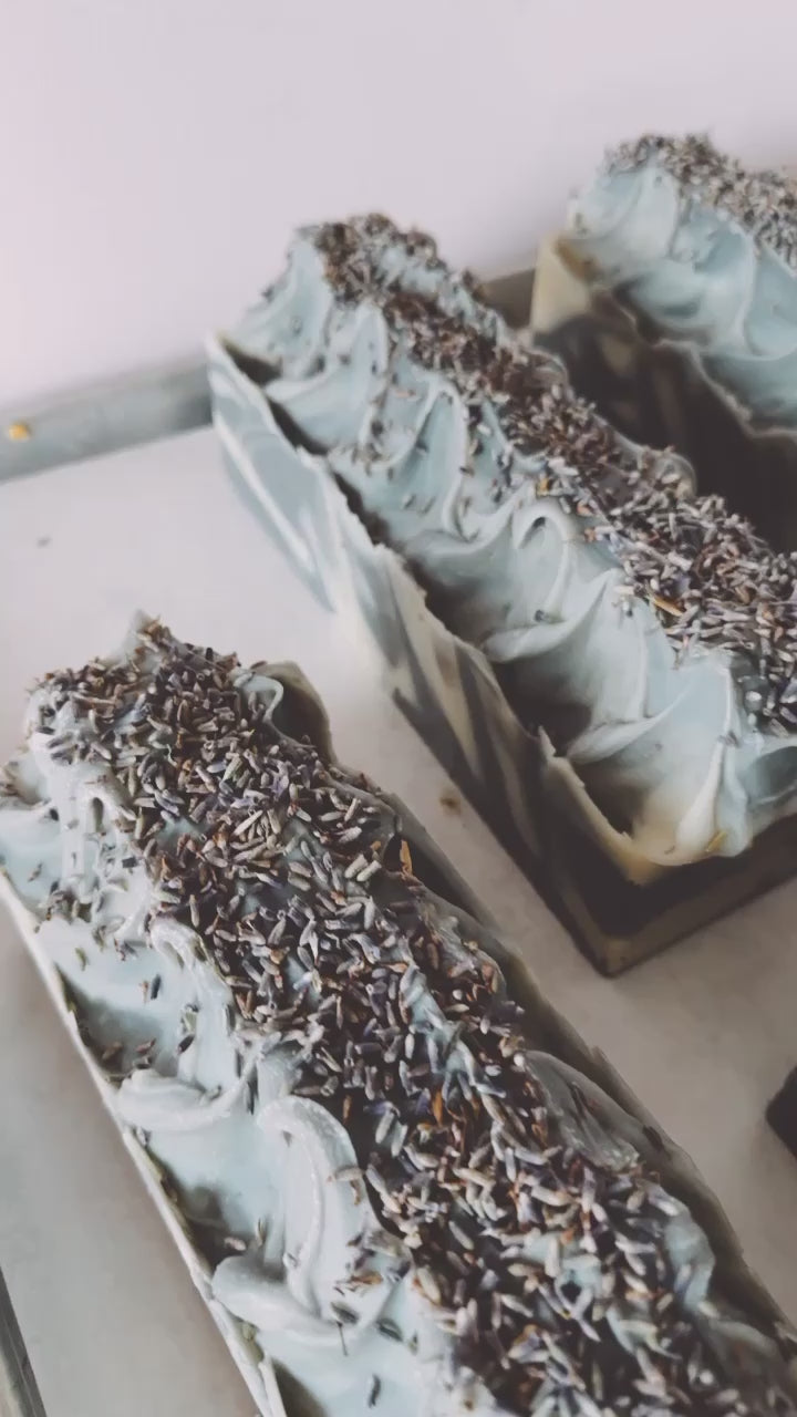 Charcoal Lavender Soap Bars handmade by SOAK Bath Co in Manitoba, Canada