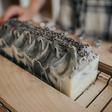 Load image into Gallery viewer, Charcoal Lavender Soap bars handmade in Manitoba Canada