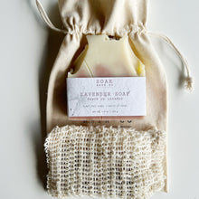 Load image into Gallery viewer, Lavender Soap Bar with Sisal Soap Saver Bag in a Sustainable Gifting Bundle