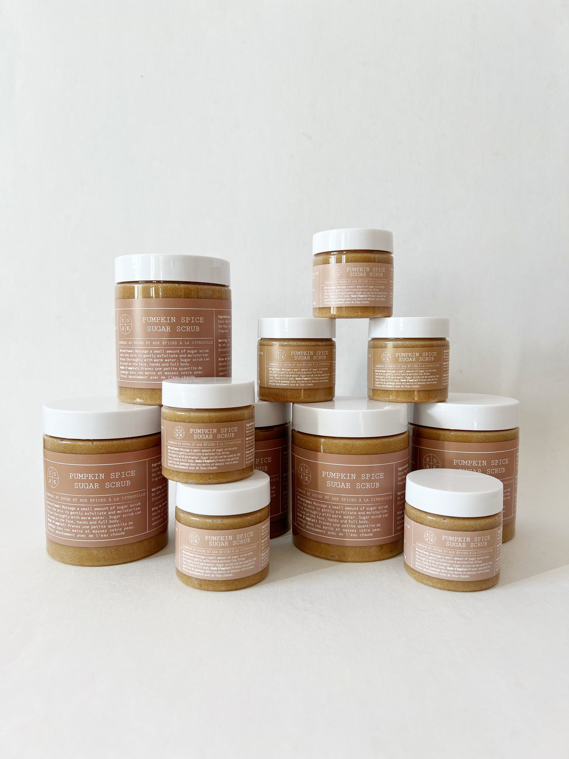 Pumpkin Spice Sugar Scrubs by SOAK Bath Co both sizes