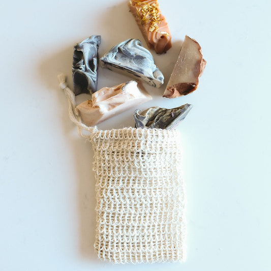 Sisal Soap Saver Bag with Samples POrtrait