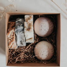 Load image into Gallery viewer, Beautiful gift box with two bath bombs and three soap bars